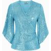imageGRACE KARIN Womens Sparkly Sequin Tops34 Sleeve Glitter Party Dressy BlouseVNeck Disco Evening Club Concert ShirtSky Blue