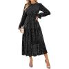 imageGRACE KARIN Womens Long Sleeve Maxi Dress Fall 2025 Chiffon Flowy Wedding Guest Dresses Floral Tiered Dress with PocketsBlack and White Polka Dots