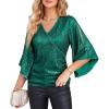 imageGRACE KARIN Womens Sparkly Sequin Tops34 Sleeve Glitter Party Dressy BlouseVNeck Disco Evening Club Concert ShirtBluegreen