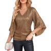 imageGRACE KARIN Womens Sparkly Sequin Tops34 Sleeve Glitter Party Dressy BlouseVNeck Disco Evening Club Concert ShirtBrown