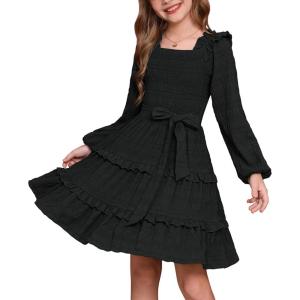 imageGRACE KARIN Girls Ruffled Dress 614Y Fall Long Sleeves Christmas Party Festive DressesBlack