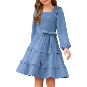 imageGRACE KARIN Girls Ruffled Dress 614Y Fall Long Sleeves Christmas Party Festive DressesBlue