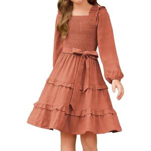 imageGRACE KARIN Girls Ruffled Dress 614Y Fall Long Sleeves Christmas Party Festive DressesBrown