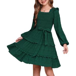 imageGRACE KARIN Girls Ruffled Dress 614Y Fall Long Sleeves Christmas Party Festive DressesGreen