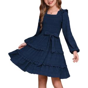 imageGRACE KARIN Girls Ruffled Dress 614Y Fall Long Sleeves Christmas Party Festive DressesNavy Blue
