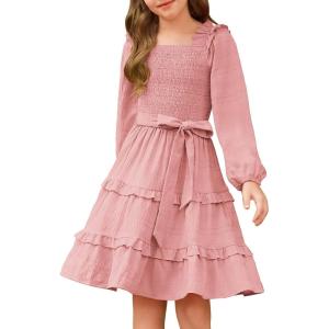 imageGRACE KARIN Girls Ruffled Dress 614Y Fall Long Sleeves Christmas Party Festive DressesPink