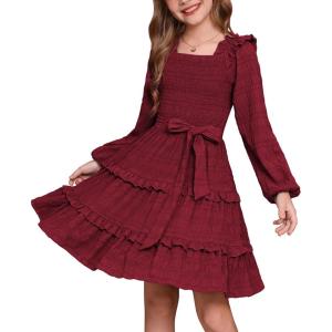 imageGRACE KARIN Girls Ruffled Dress 614Y Fall Long Sleeves Christmas Party Festive DressesRed