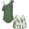 imageGRACE KARIN Girls Swimsuit with Skirt One Piece Bathing Suit Swimwear 614YGreen Coconut Tree