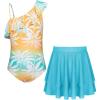 imageGRACE KARIN Girls Swimsuit with Skirt One Piece Bathing Suit Swimwear 614YYellow Green Coconut Tree