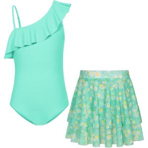 imageGRACE KARIN Girls Swimsuit with Skirt One Piece Bathing Suit Swimwear 614YGreen Daisy