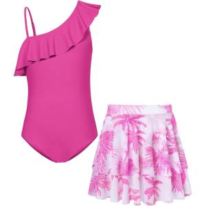 imageGRACE KARIN Girls Swimsuit with Skirt One Piece Bathing Suit Swimwear 614YHot Pink Coconut Tree