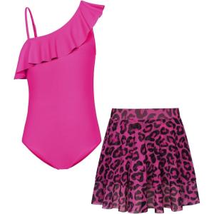 imageGRACE KARIN Girls Swimsuit with Skirt One Piece Bathing Suit Swimwear 614YHot Pink Leopard