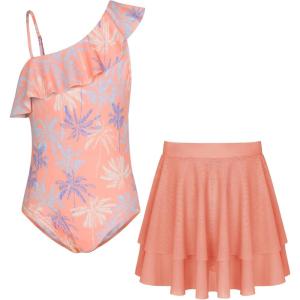 imageGRACE KARIN Girls Swimsuit with Skirt One Piece Bathing Suit Swimwear 614YOrange Coconut Tree