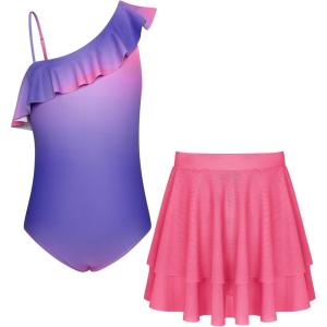 imageGRACE KARIN Girls Swimsuit with Skirt One Piece Bathing Suit Swimwear 614YRose Purple Gradient