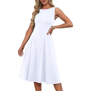 imageGRACE KARIN Womens Sleeveless Cocktail Party Dress 2025 Wedding Guest Vintage A Line Midi Dresses with PocketsWhite