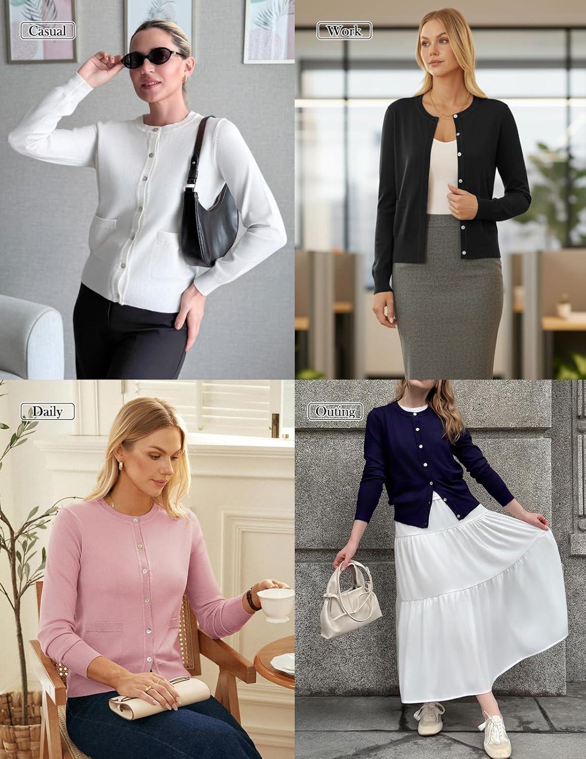 imageGRACE KARIN Cardigan Sweaters for Women Fall Fashion Crew Neck Button up Cardigan Long Sleeve Lightweight Cardigans 2025Black