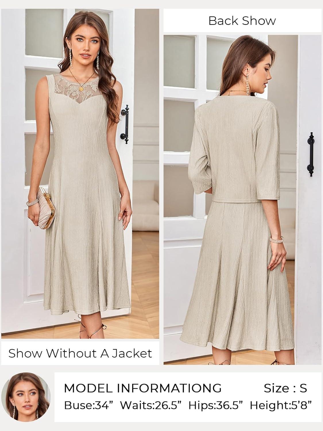 imageGRACE KARIN Grandma of The Bridal DressWeddings Cocktail Evening Dresse for Women Lace Sequins Midi Dresses with JacketsApricot