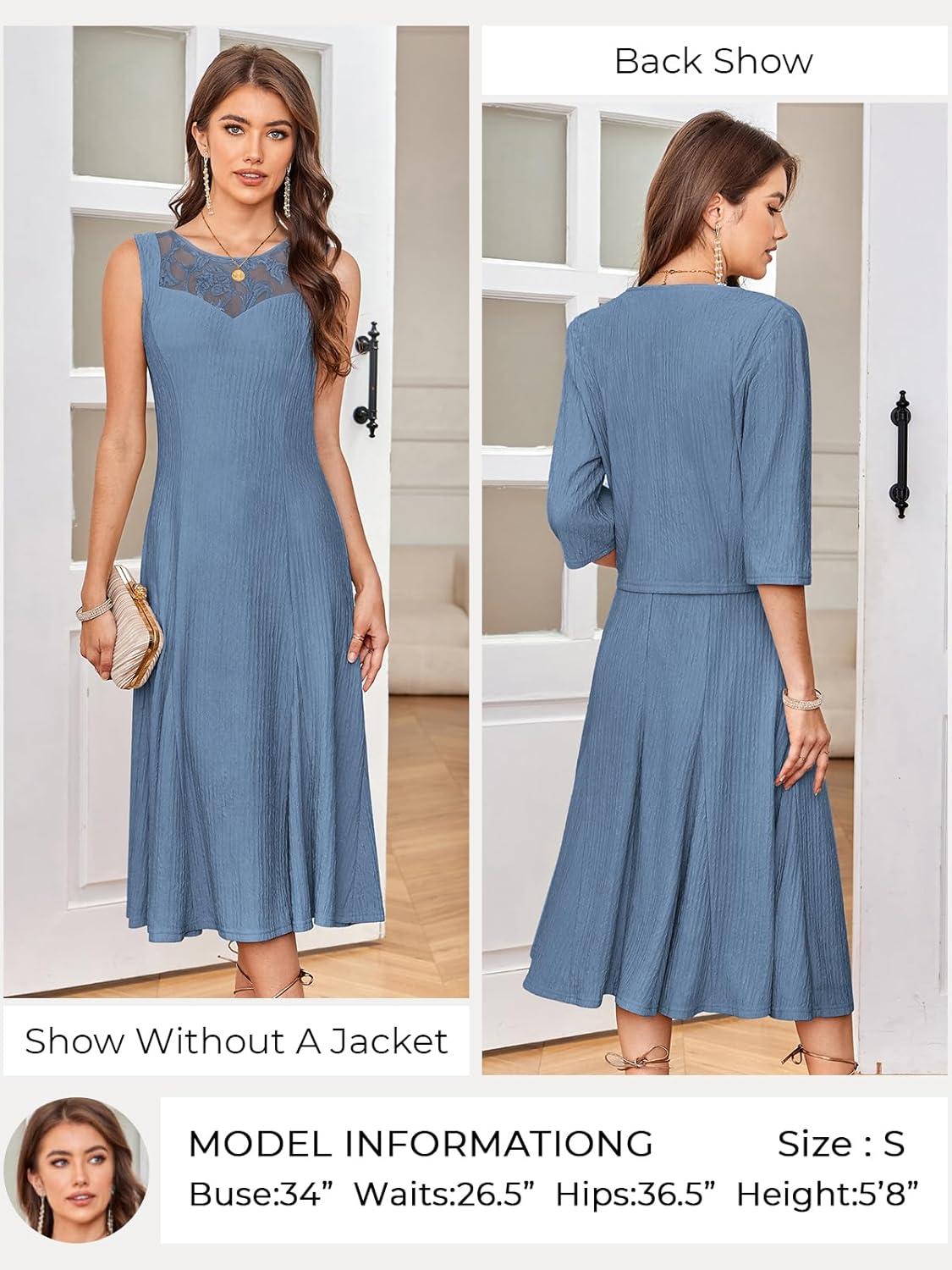 imageGRACE KARIN Grandma of The Bridal DressWeddings Cocktail Evening Dresse for Women Lace Sequins Midi Dresses with JacketsBlue