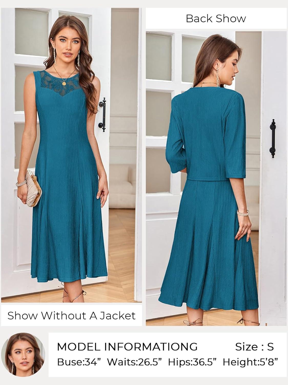 imageGRACE KARIN Grandma of The Bridal DressWeddings Cocktail Evening Dresse for Women Lace Sequins Midi Dresses with JacketsBluegreen