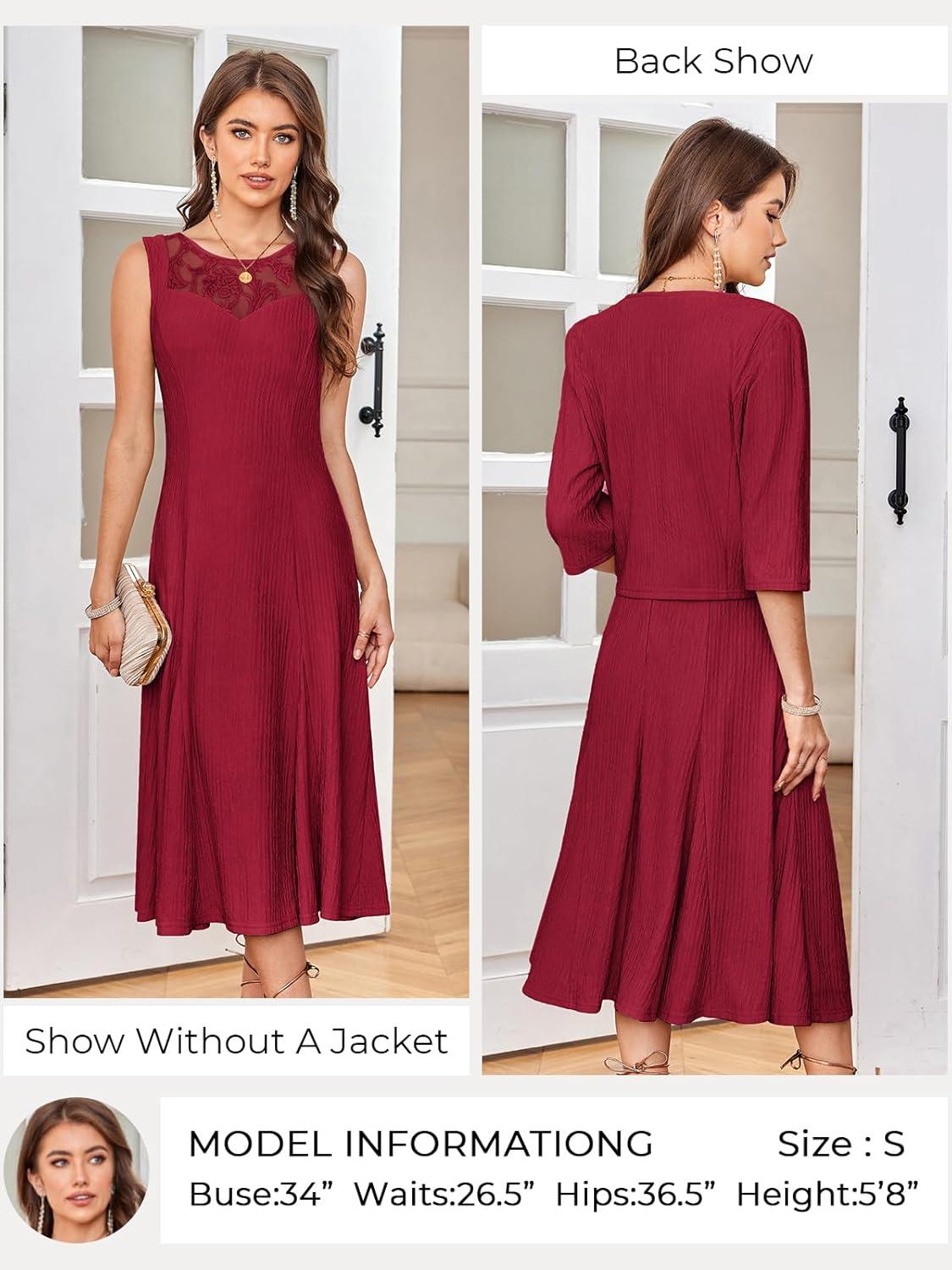 imageGRACE KARIN Grandma of The Bridal DressWeddings Cocktail Evening Dresse for Women Lace Sequins Midi Dresses with JacketsBright Red