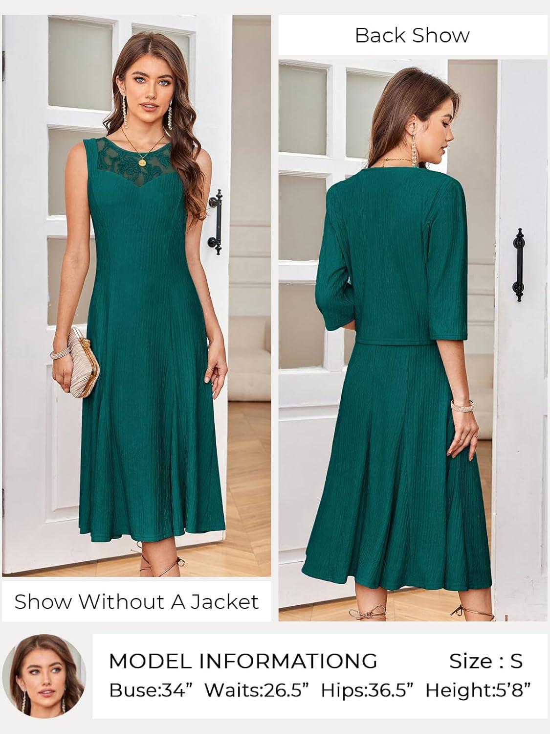 imageGRACE KARIN Grandma of The Bridal DressWeddings Cocktail Evening Dresse for Women Lace Sequins Midi Dresses with JacketsDark Green