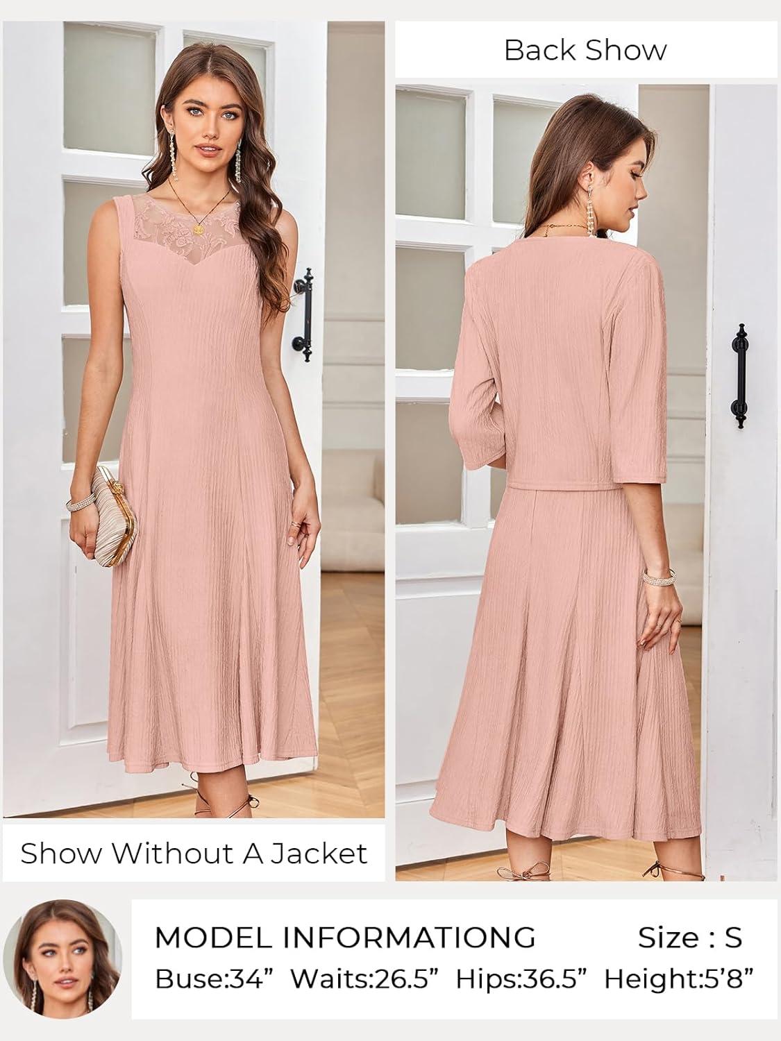 imageGRACE KARIN Grandma of The Bridal DressWeddings Cocktail Evening Dresse for Women Lace Sequins Midi Dresses with JacketsPink