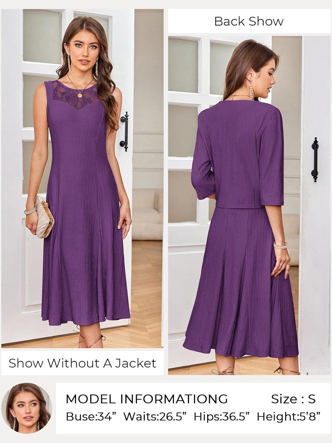 imageGRACE KARIN Grandma of The Bridal DressWeddings Cocktail Evening Dresse for Women Lace Sequins Midi Dresses with JacketsPurple