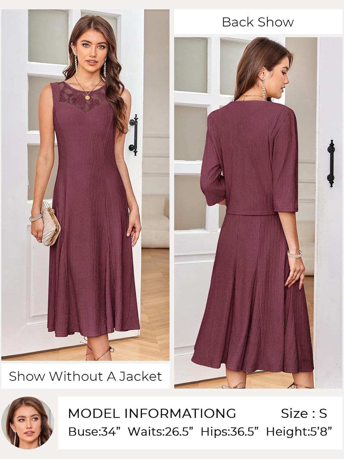 imageGRACE KARIN Grandma of The Bridal DressWeddings Cocktail Evening Dresse for Women Lace Sequins Midi Dresses with JacketsRose Purple