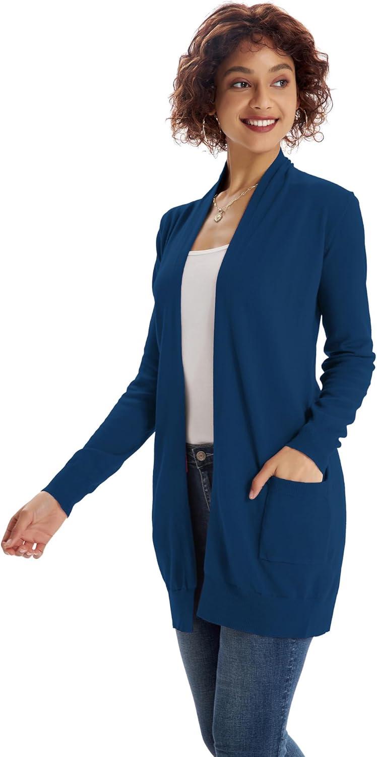 imageGRACE KARIN Women Lightweight Cardigan Sweaters with Pocket Long Sleeve ShrugsClassic Blue