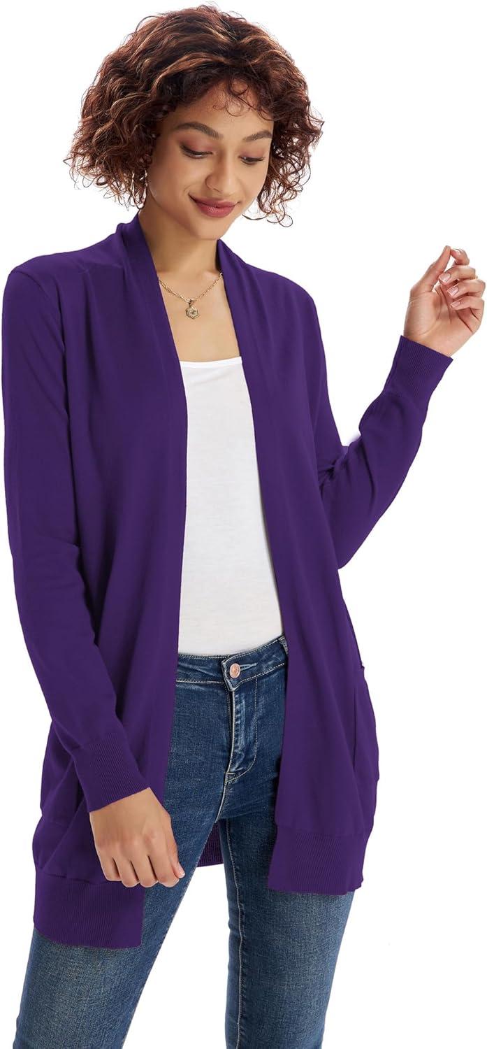 imageGRACE KARIN Women Lightweight Cardigan Sweaters with Pocket Long Sleeve ShrugsDark Purple