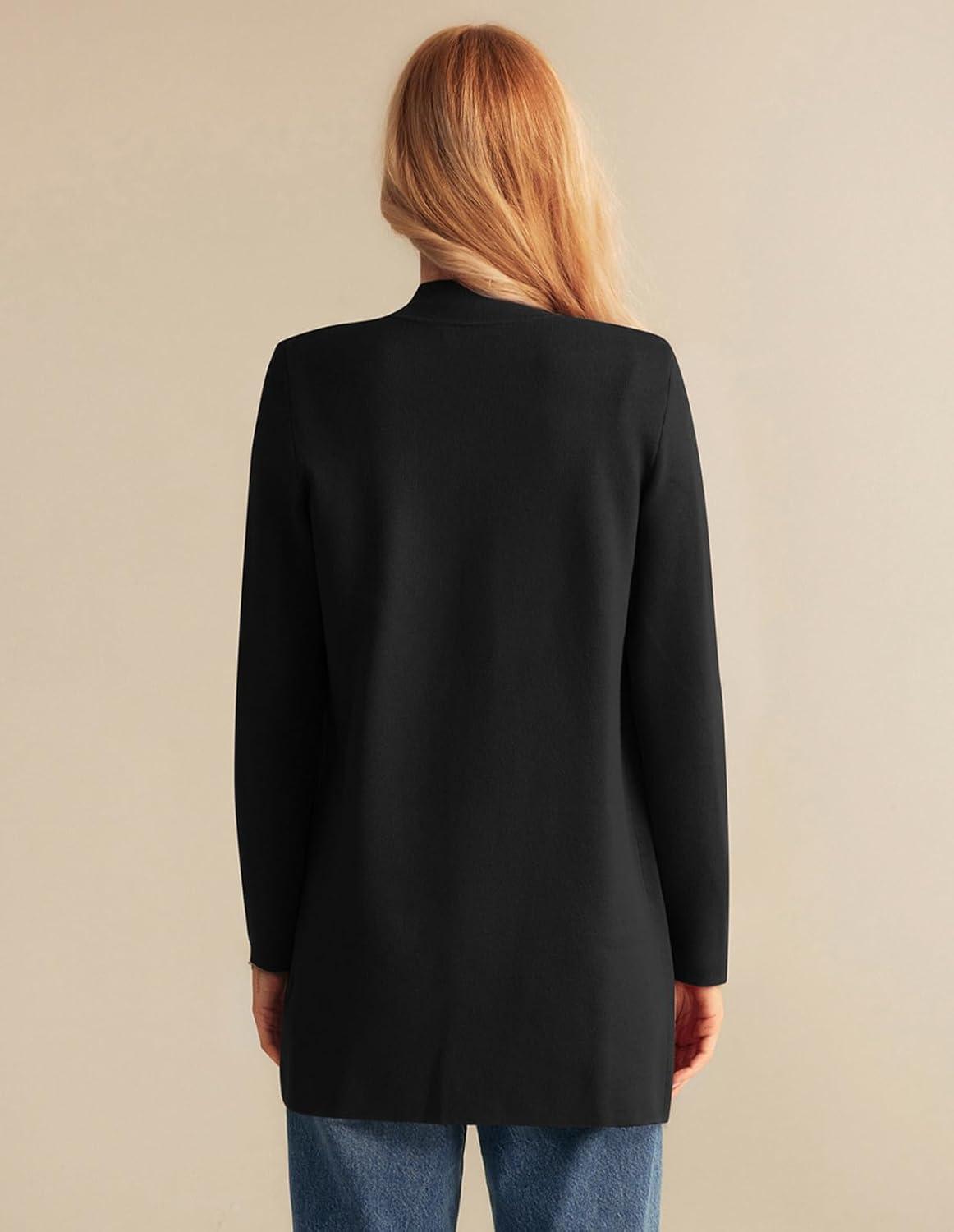 imageGRACE KARIN Womens 2025 Long Sleeve Open Front Knit Cardigan Notch Collar Sweater Blazer Jacket Fall Winter ClothingBlack