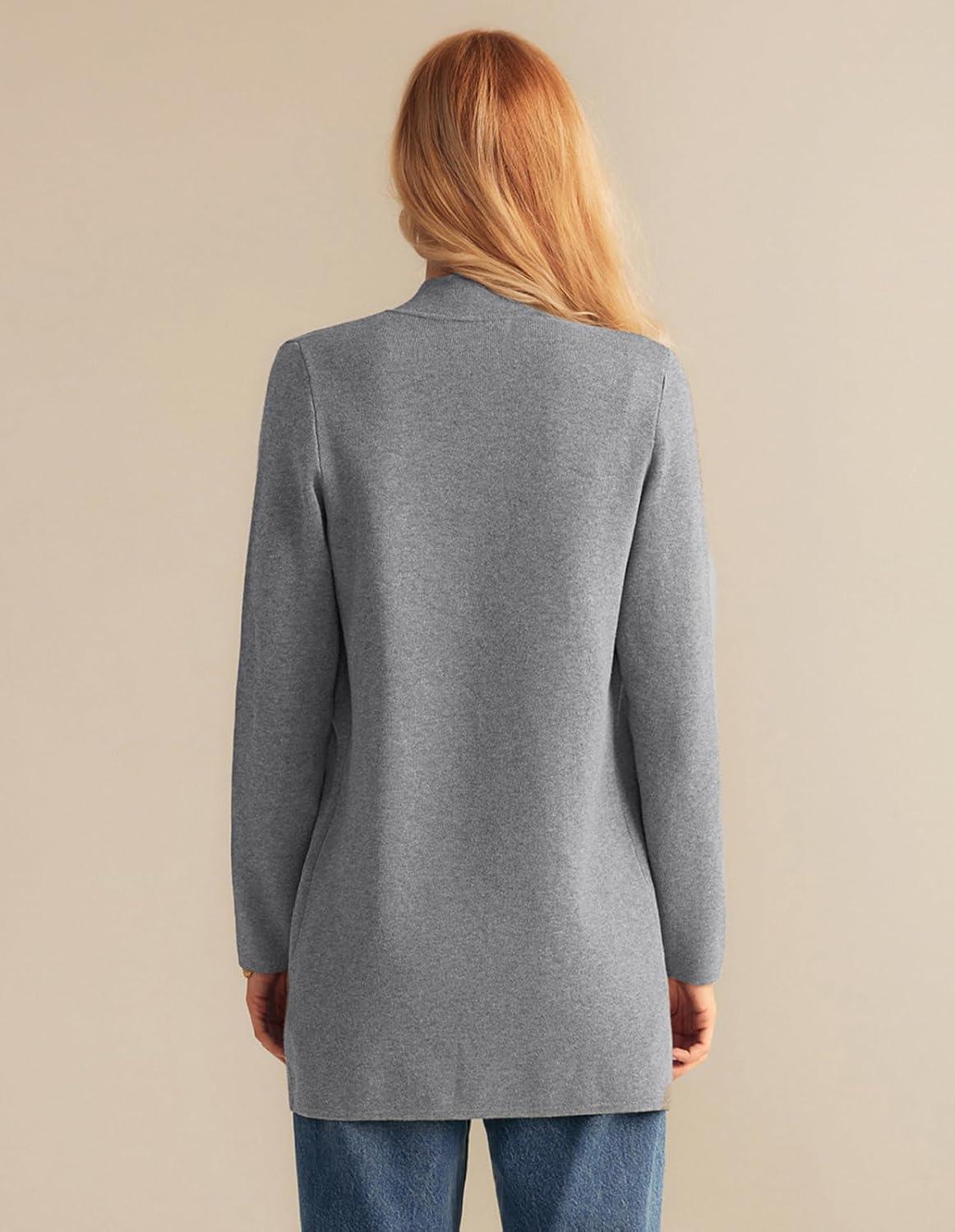 imageGRACE KARIN Womens 2025 Long Sleeve Open Front Knit Cardigan Notch Collar Sweater Blazer Jacket Fall Winter ClothingHeather Grey