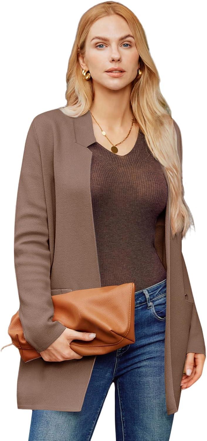 imageGRACE KARIN Womens 2025 Long Sleeve Open Front Knit Cardigan Notch Collar Sweater Blazer Jacket Fall Winter ClothingNutmeg