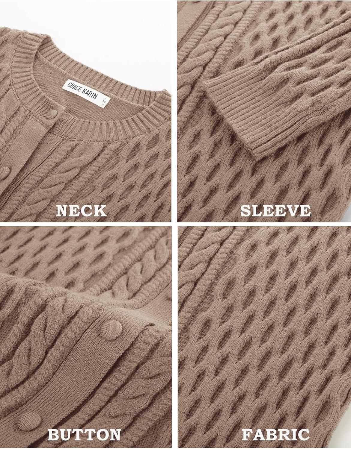 imageGRACE KARIN Womens Cable Knit Cardigan Sweaters Button Down Cardigans 2025 Fall Casual Long Sleeve TopsKhaki