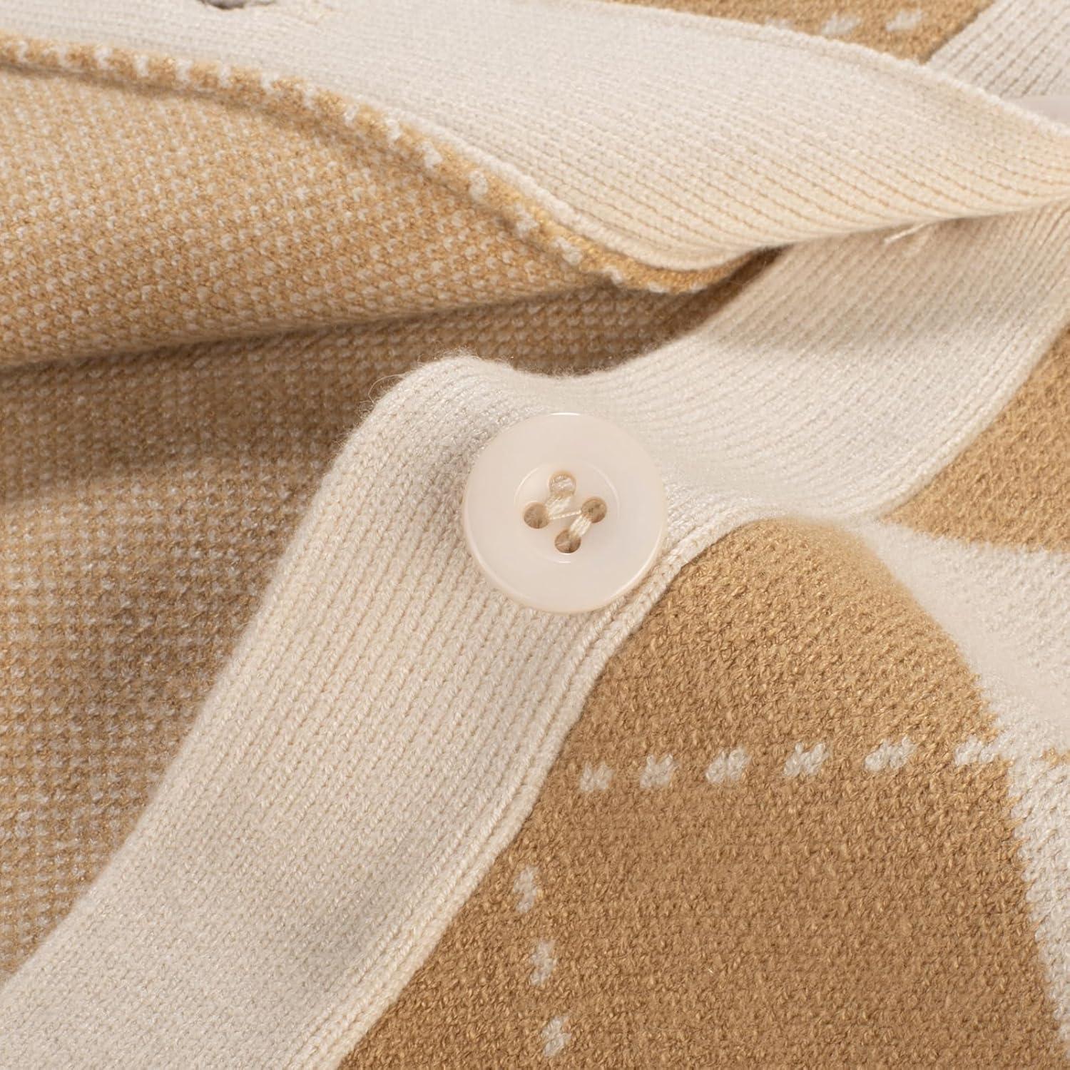 imageGRACE KARIN Womens Cardigan Sweater Fall Long Sleeve Argyle Sweater V Neck Button Up Cardigan Color Block Preppy ClothesApricot Ivory