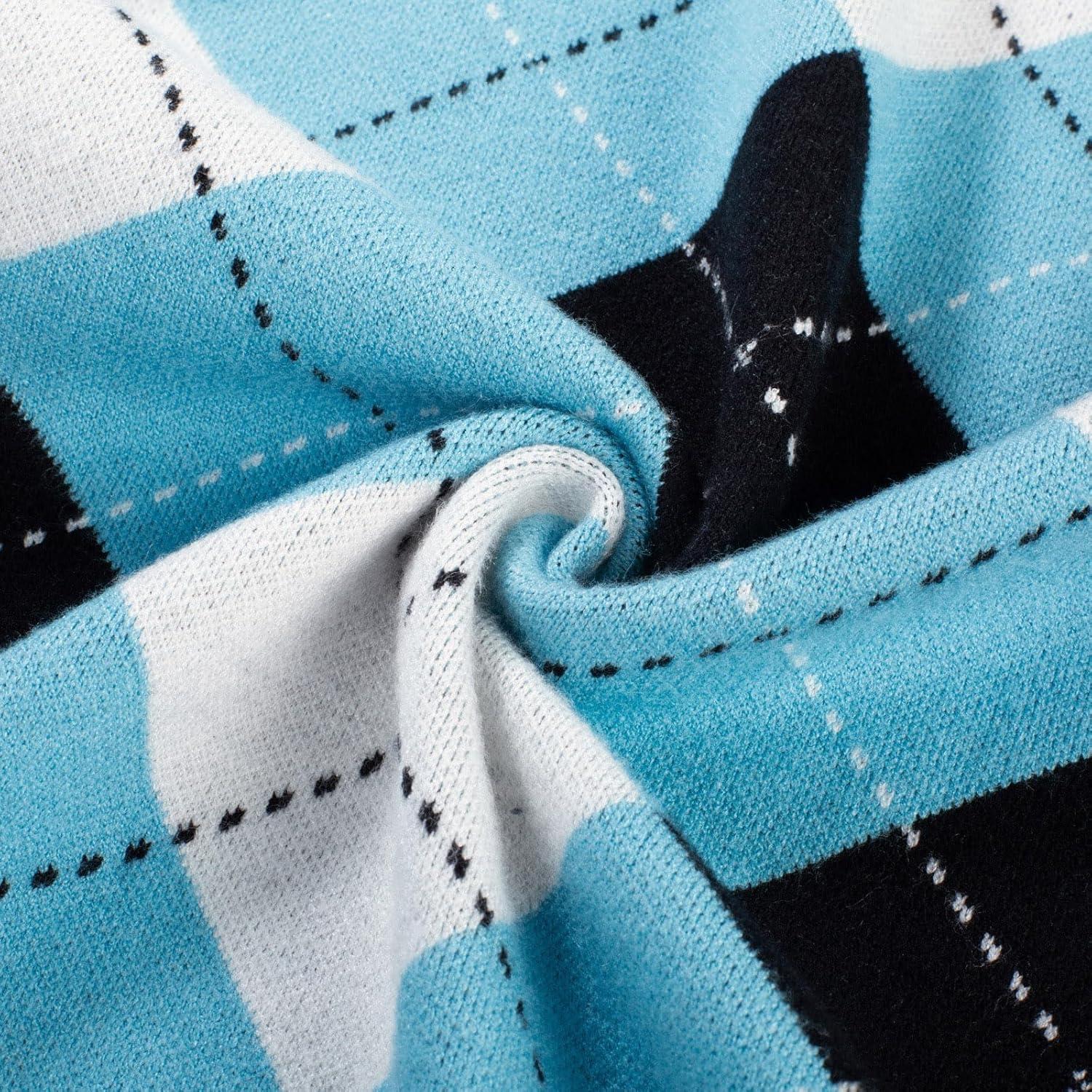 imageGRACE KARIN Womens Cardigan Sweater Fall Long Sleeve Argyle Sweater V Neck Button Up Cardigan Color Block Preppy ClothesBlue White