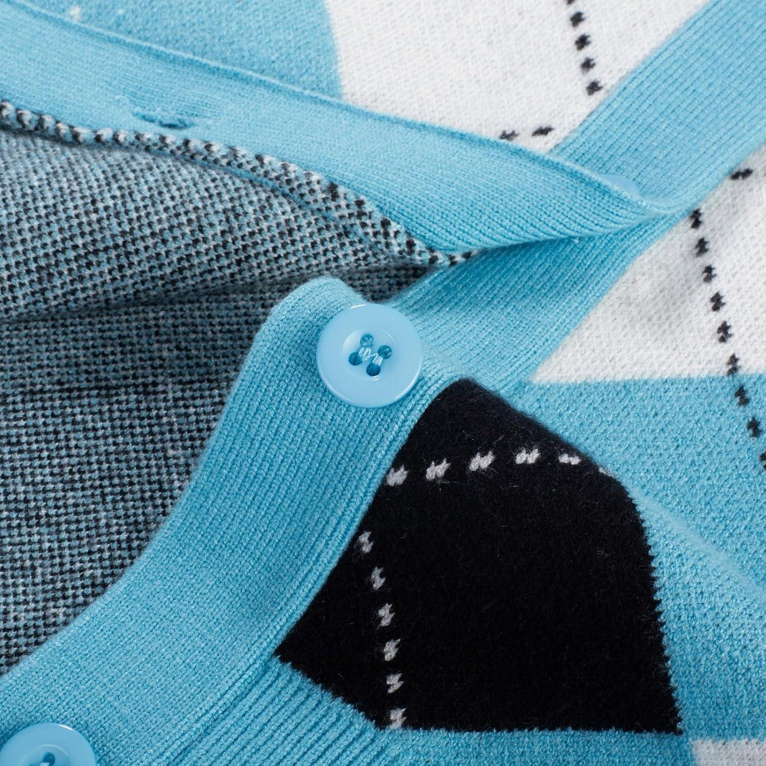 imageGRACE KARIN Womens Cardigan Sweater Fall Long Sleeve Argyle Sweater V Neck Button Up Cardigan Color Block Preppy ClothesBlue White