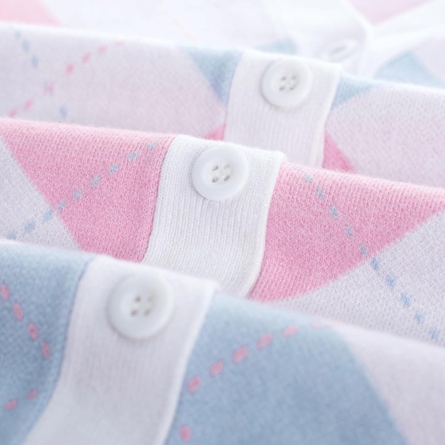 imageGRACE KARIN Womens Cardigan Sweater Fall Long Sleeve Argyle Sweater V Neck Button Up Cardigan Color Block Preppy ClothesLight Blue Pink