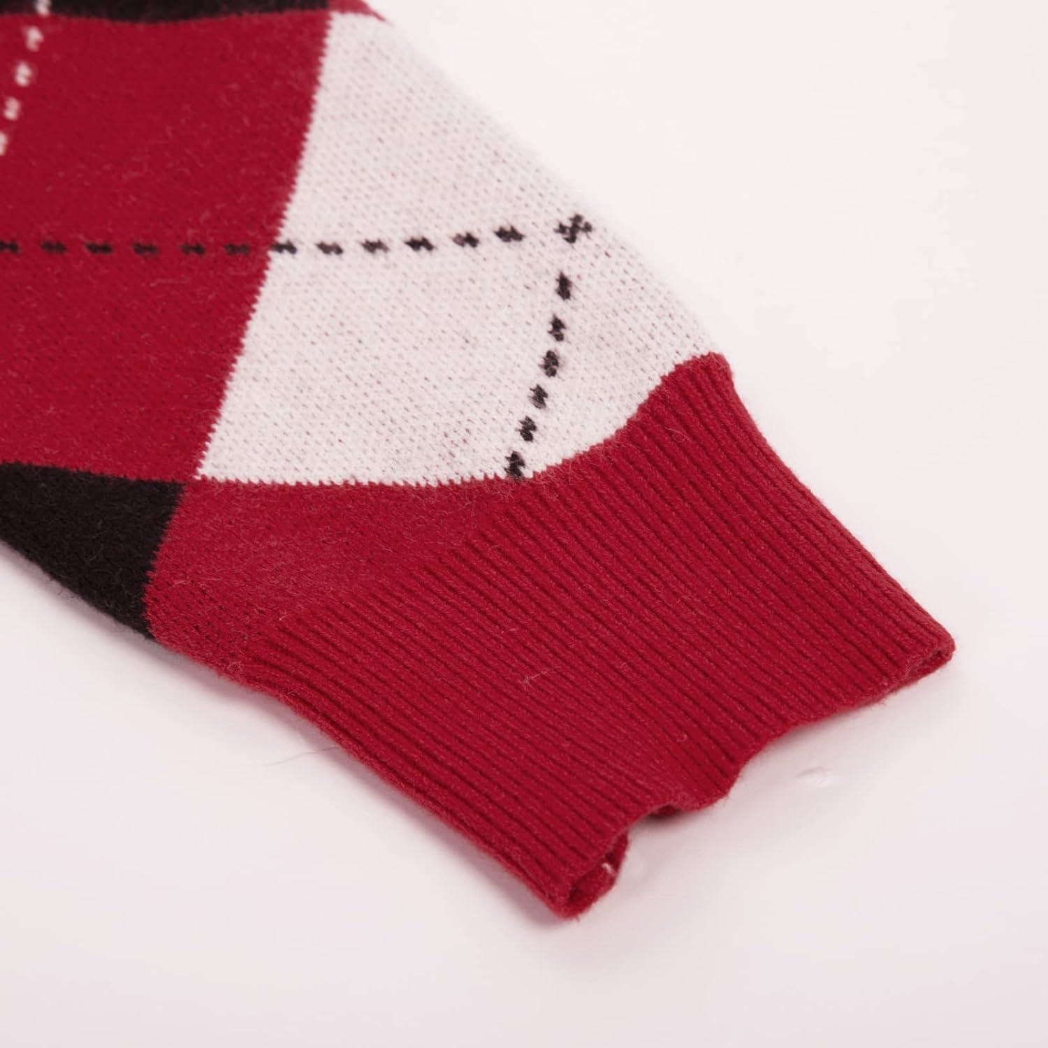 imageGRACE KARIN Womens Cardigan Sweater Fall Long Sleeve Argyle Sweater V Neck Button Up Cardigan Color Block Preppy ClothesPlaid Deep Red