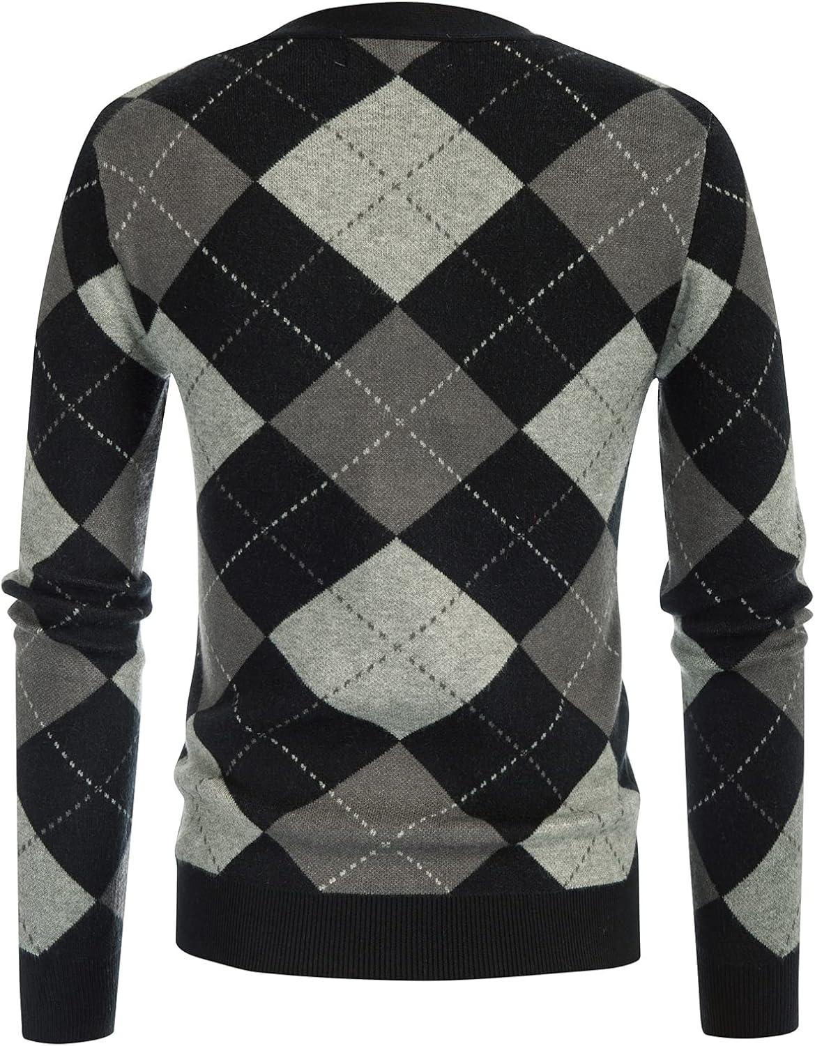 imageGRACE KARIN Womens Cardigan Sweater Fall Long Sleeve Argyle Sweater V Neck Button Up Cardigan Color Block Preppy ClothesPlaid Gray Black