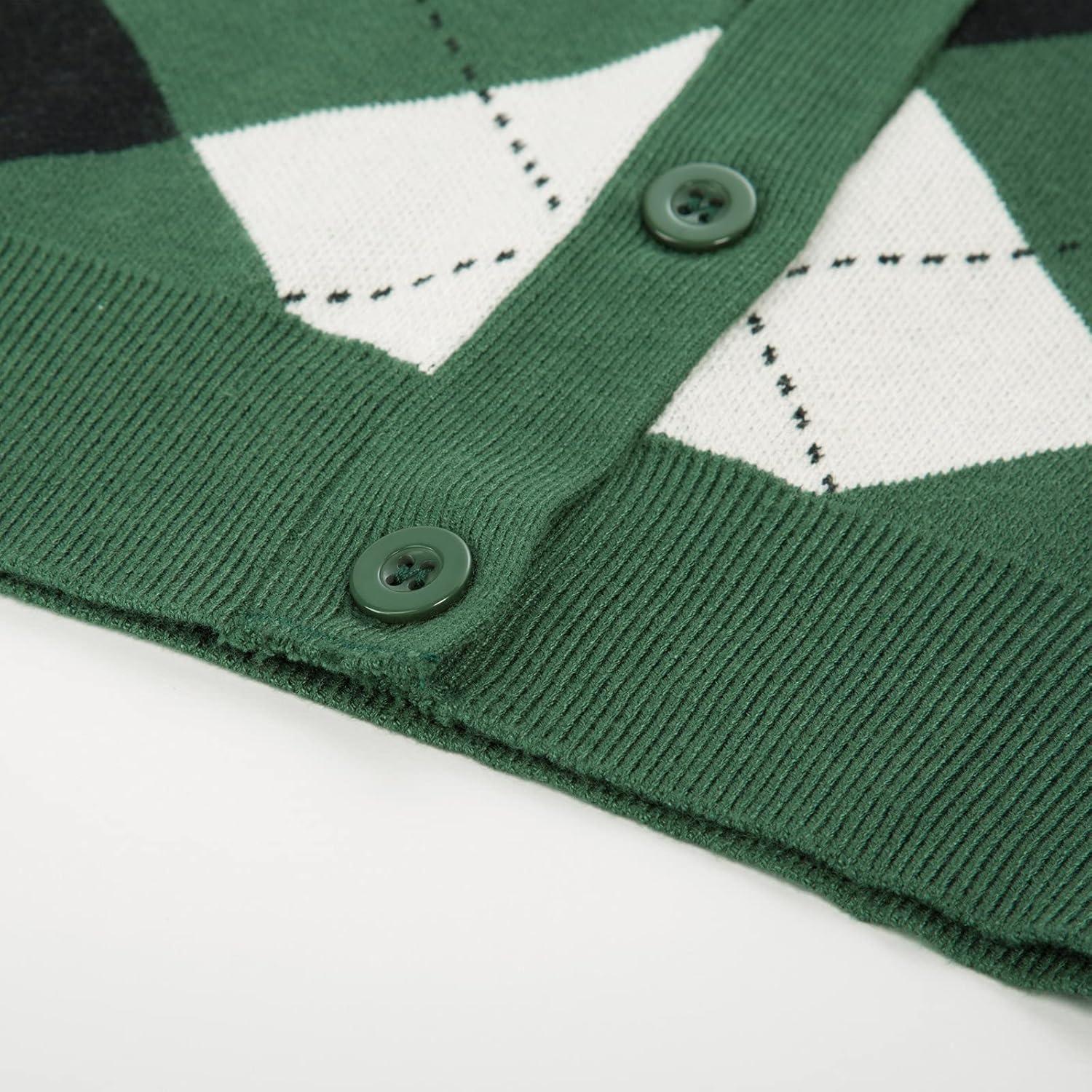 imageGRACE KARIN Womens Cardigan Sweater Fall Long Sleeve Argyle Sweater V Neck Button Up Cardigan Color Block Preppy ClothesPlaid Green White