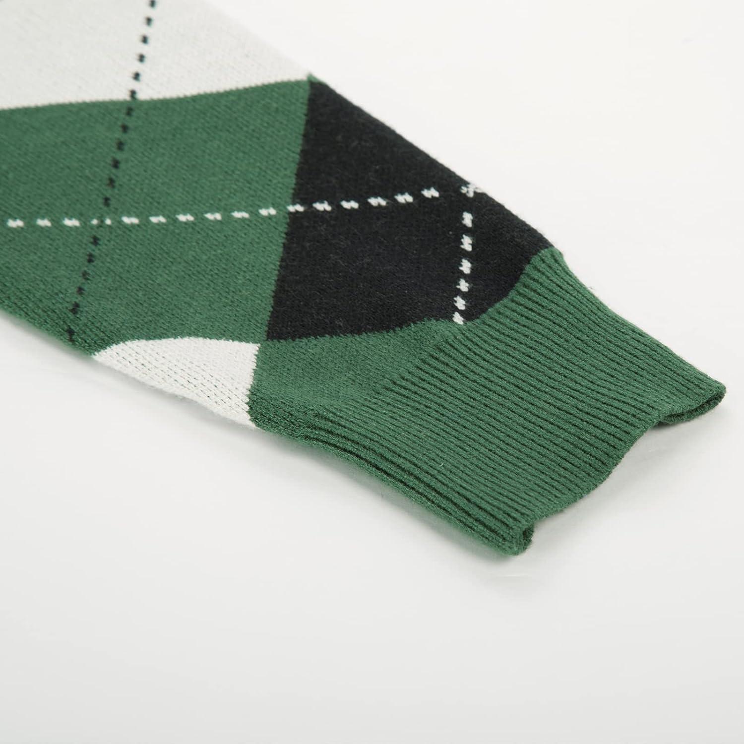 imageGRACE KARIN Womens Cardigan Sweater Fall Long Sleeve Argyle Sweater V Neck Button Up Cardigan Color Block Preppy ClothesPlaid Green White