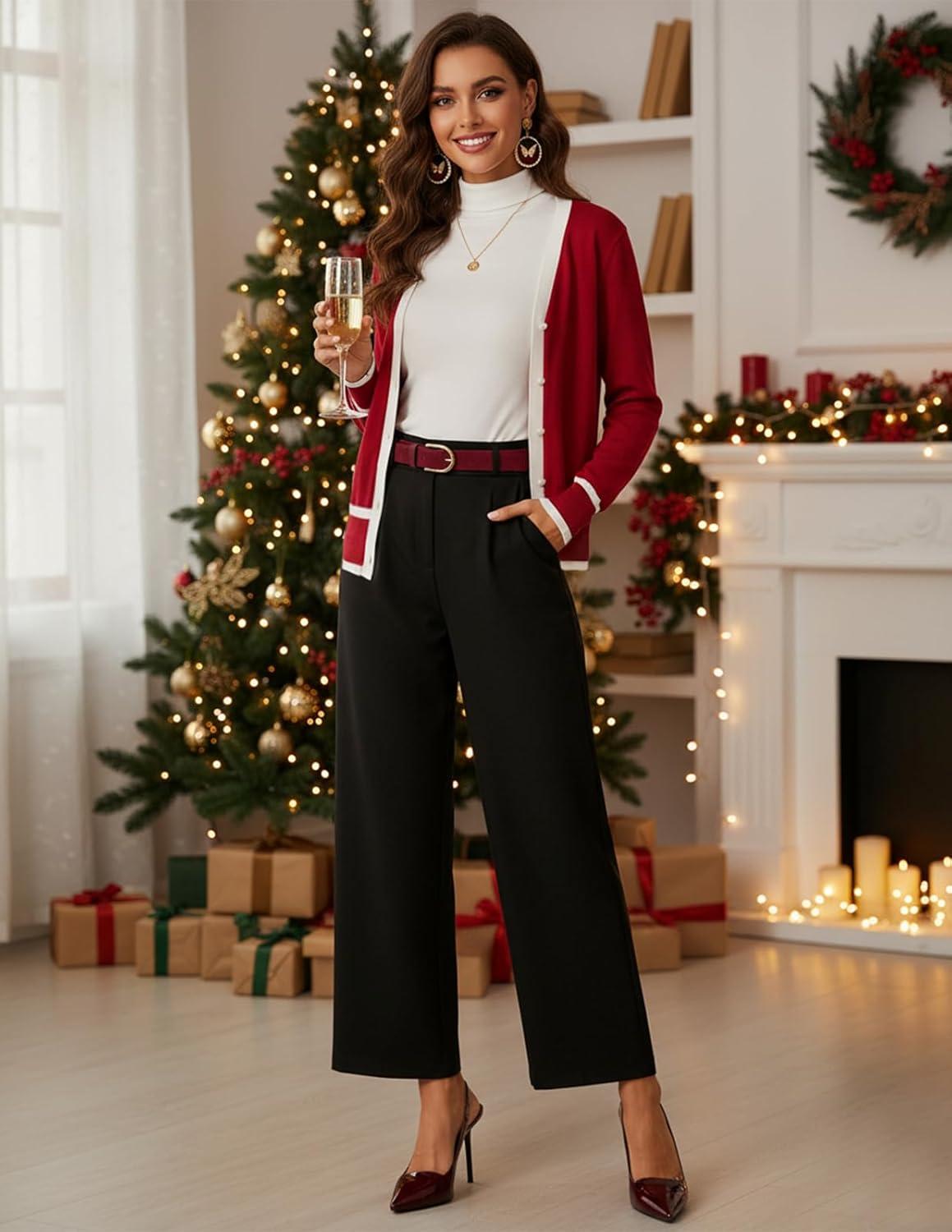 imageGRACE KARIN Womens Cardigan Sweaters Lightweight Long Sleeve Cropped Cardigan VNeck Striped Shrugs Fall ClothesRed White