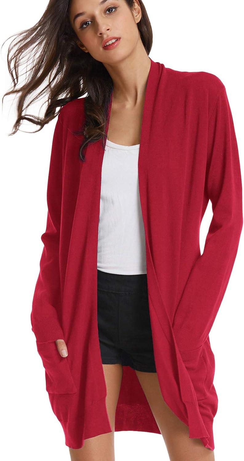imageGRACE KARIN Womens Long Cardigan Sweater Open Front Classic Knitted Lightweight Sweater with PocketsBright Red