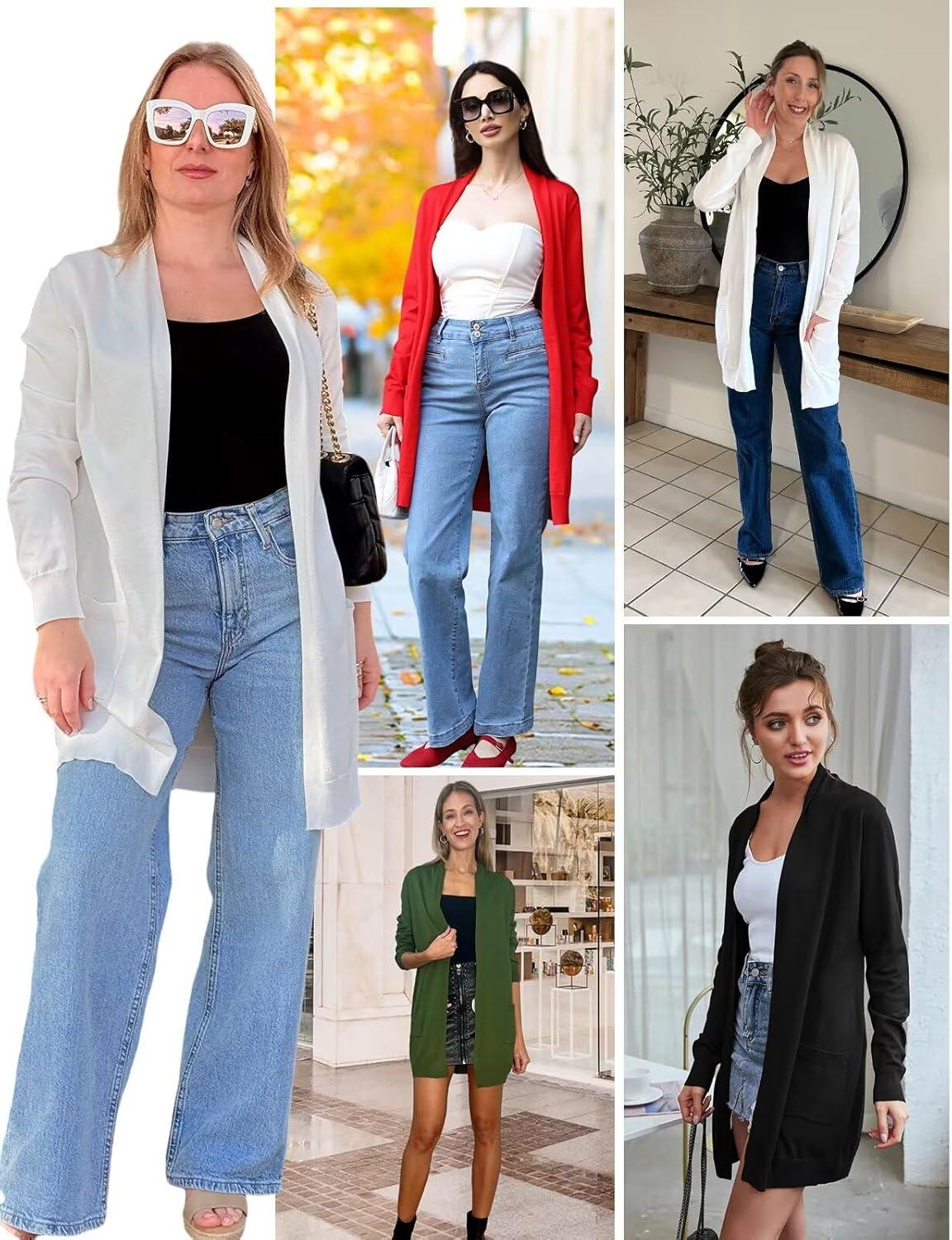 imageGRACE KARIN Womens Long Cardigan Sweater Open Front Classic Knitted Lightweight Sweater with PocketsCerulean