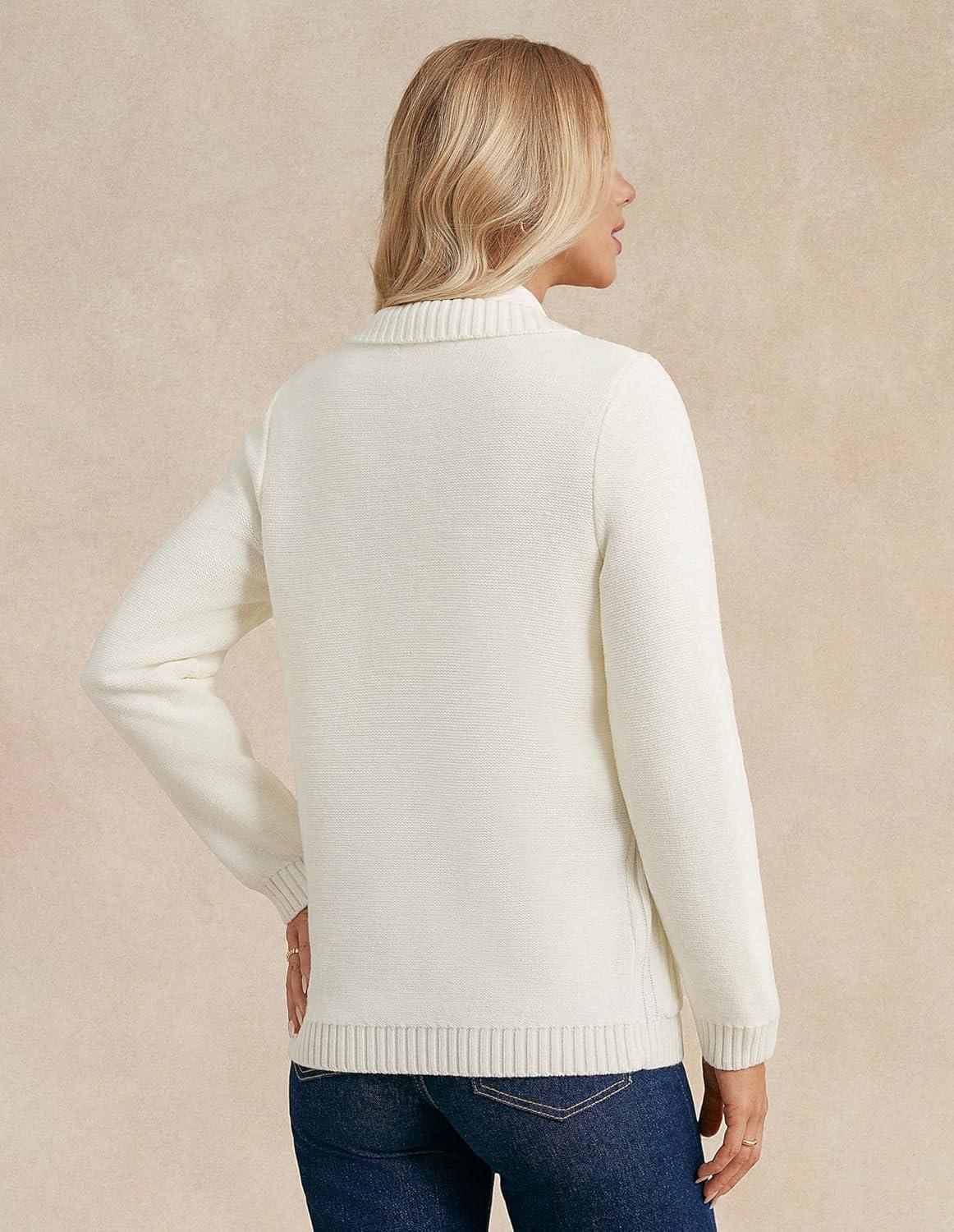 imageGRACE KARIN Womens Long Sleeve Cable Knit Cardigan Sweater Button Up Warm Chunky Cardigan Fall Winter Fashion ClothesIvory White