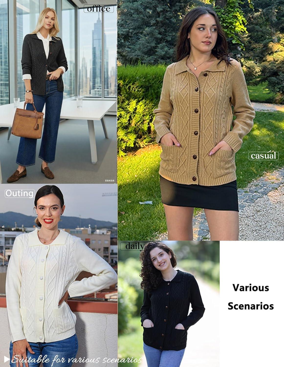 imageGRACE KARIN Womens Long Sleeve Cable Knit Cardigan Sweater Button Up Warm Chunky Cardigan Fall Winter Fashion ClothesKhaki