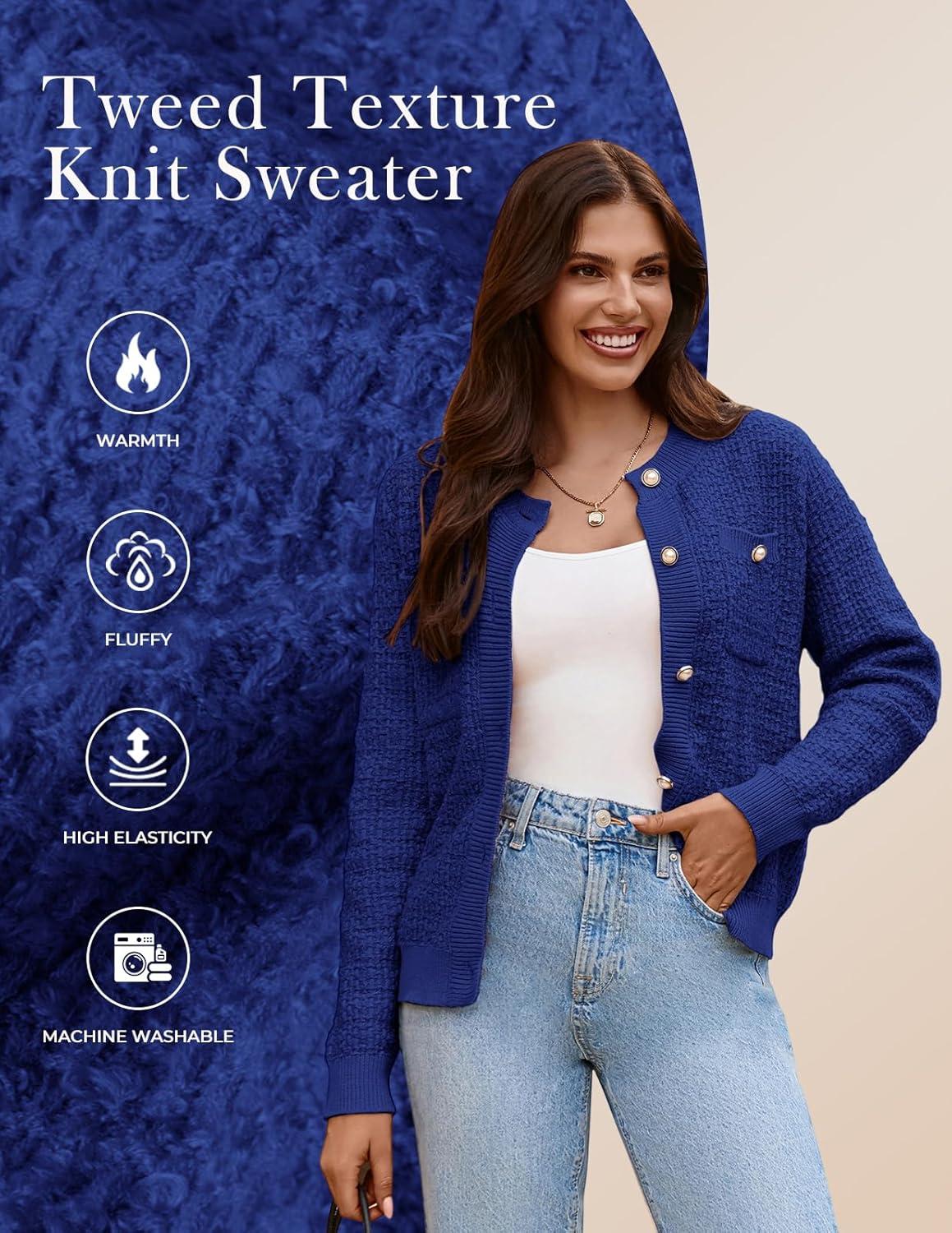 imageGRACE KARIN Womens Open Front Button Down Long Sleeve Texture Knit Cardigan Sweaters with PocketsDark Blue