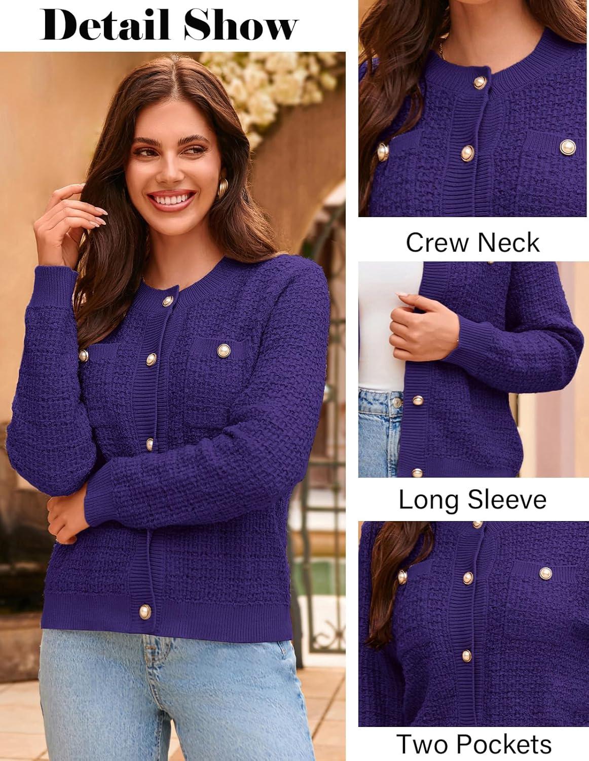 imageGRACE KARIN Womens Open Front Button Down Long Sleeve Texture Knit Cardigan Sweaters with PocketsDark Purple