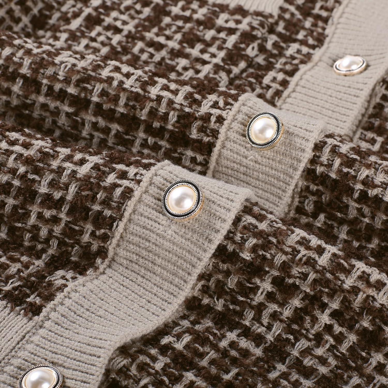 imageGRACE KARIN Womens Open Front Button Down Long Sleeve Texture Knit Cardigan Sweaters with PocketsMix Brown